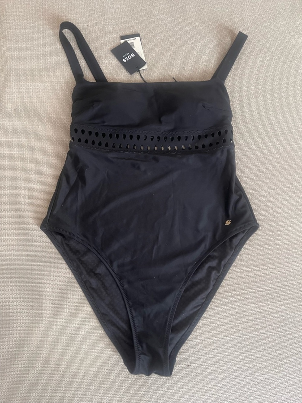 Boss Black One-Piece Swimsuit with Laser-Cut Waist